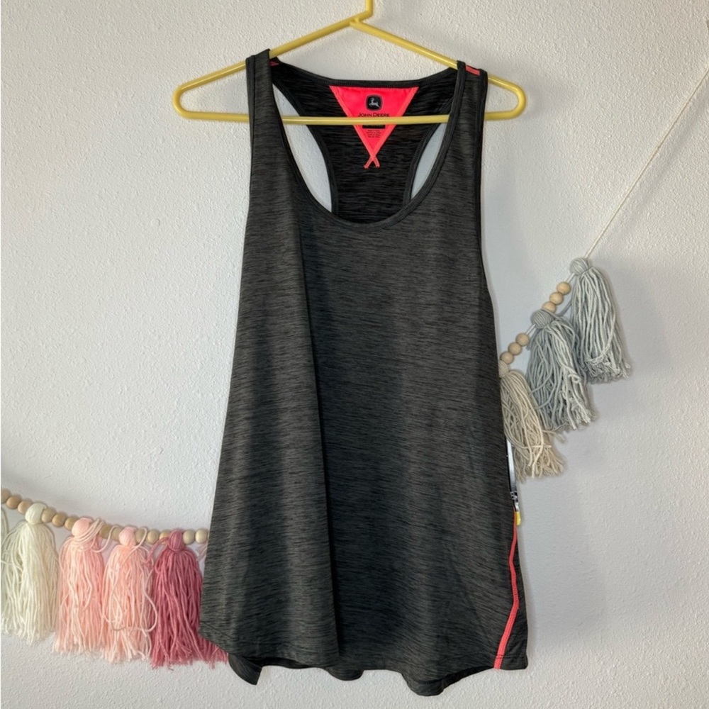 John Deere Charcoal Tank Top with Coral Highlights